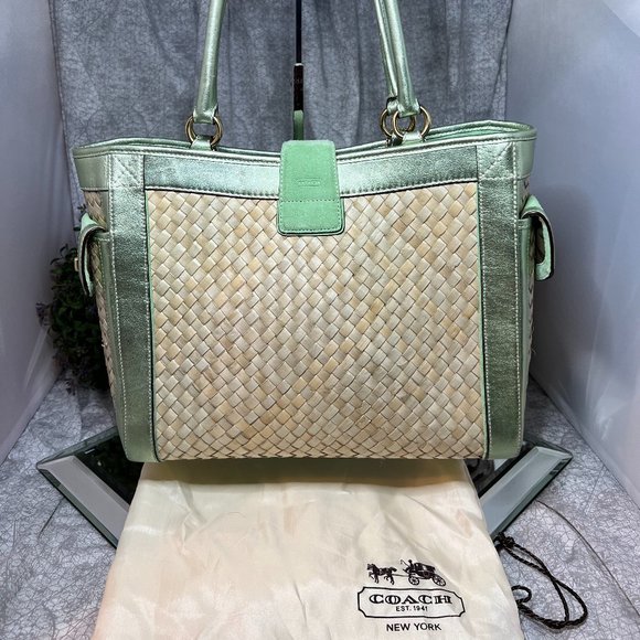 Coach Straw Bag with Leather and Suede Trim - Picture 2 of 11